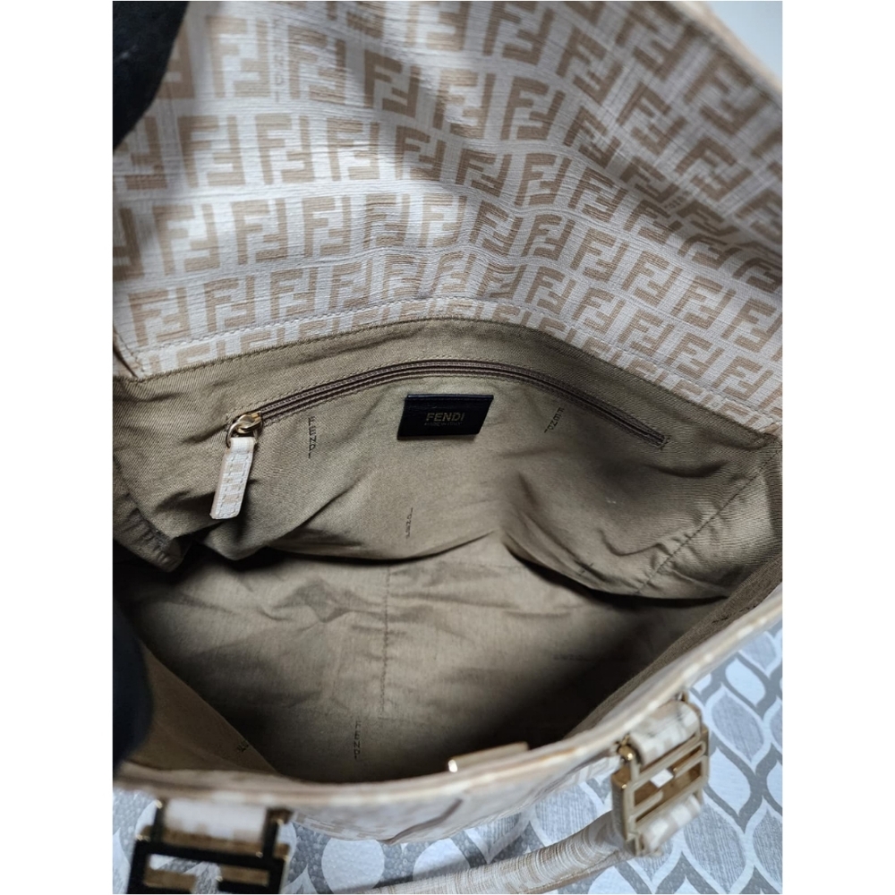 Fendi Zucchino Coated Canvas FF Handle Tote Bag Beige - Picture 15 of 15